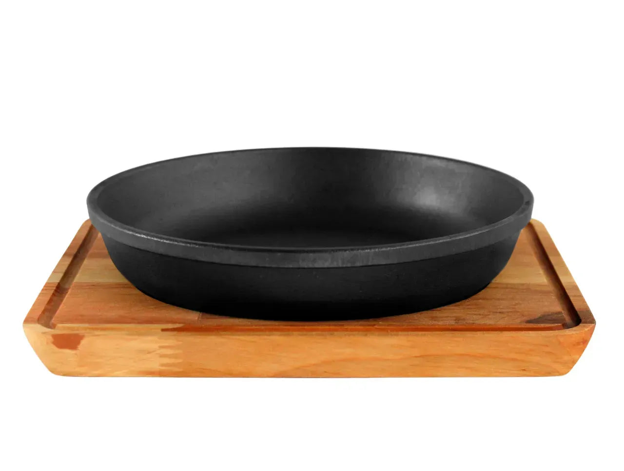 מחבת יציקת ברזל עם מגש עץ 220*40