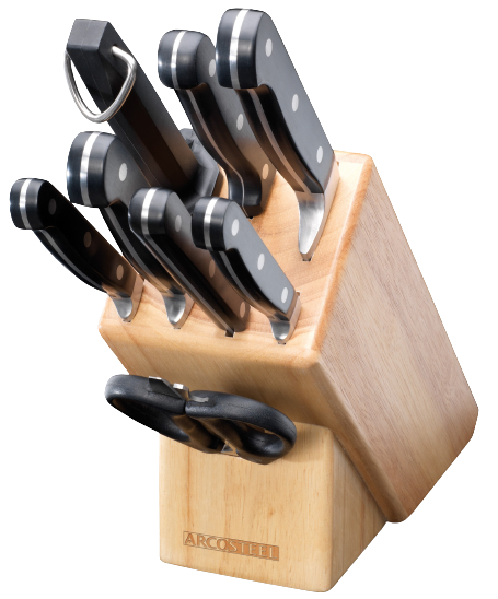 סט 9 חלקים ,סכינים+מעמד עץ ARCOSTEEL