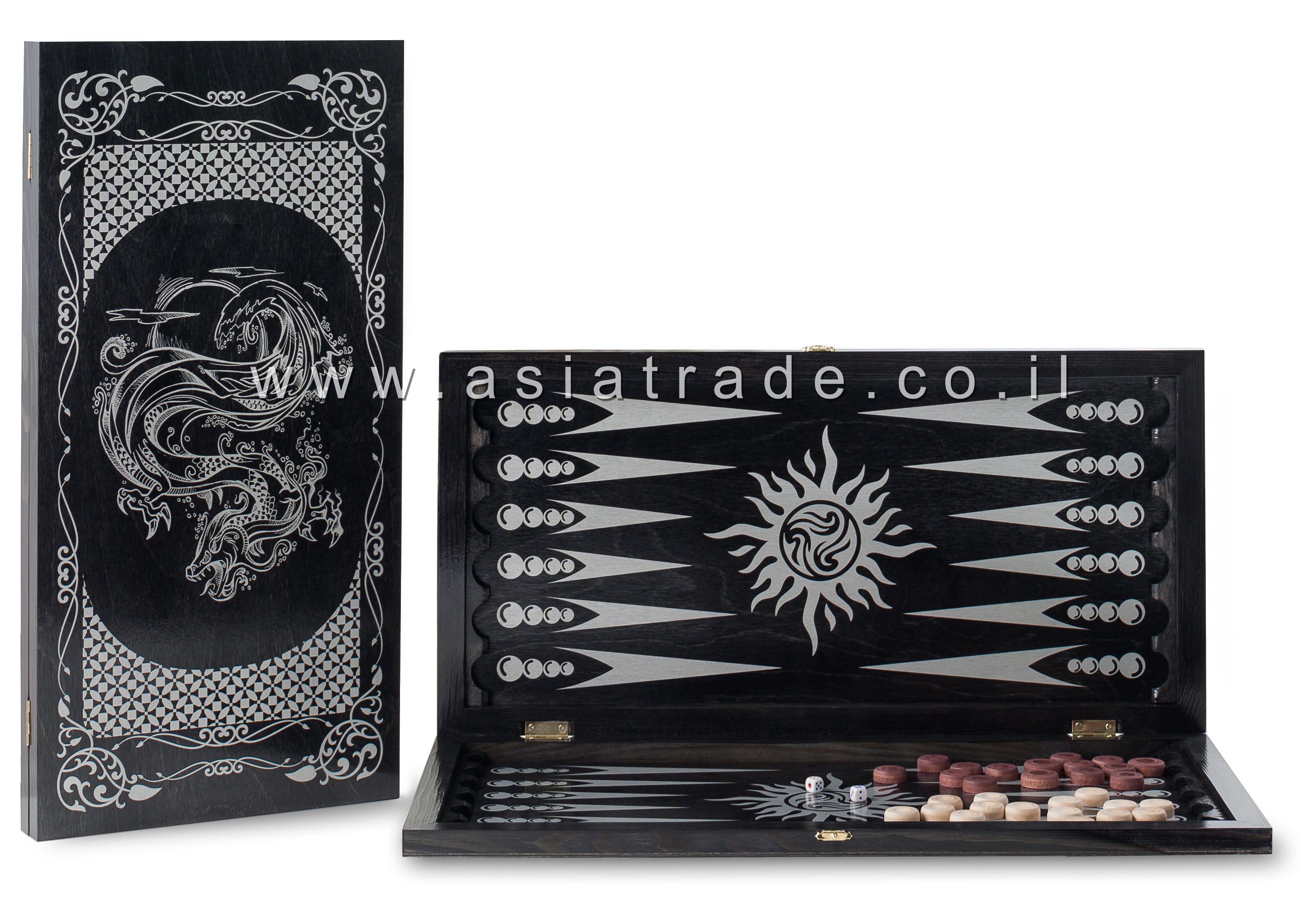 НАРДЫ БОЛЬШИЕ ЧЕРНЫЕ, РИСУНОК СЕРЕБРО
«ВОДНЫЙ ДРАКОН» (600*300*40)