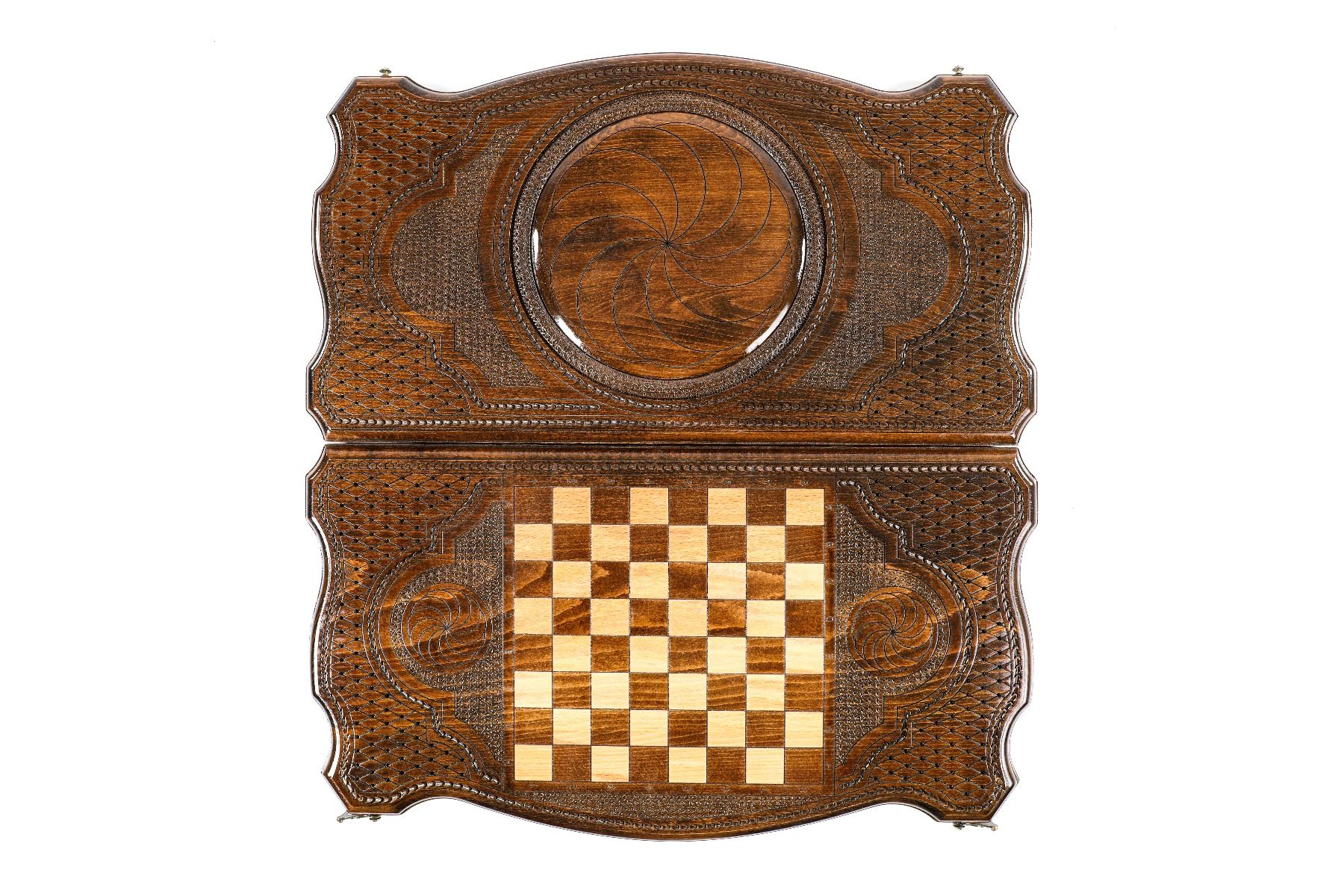 שש בש יוקרתי עץ מלא חקוק נצח