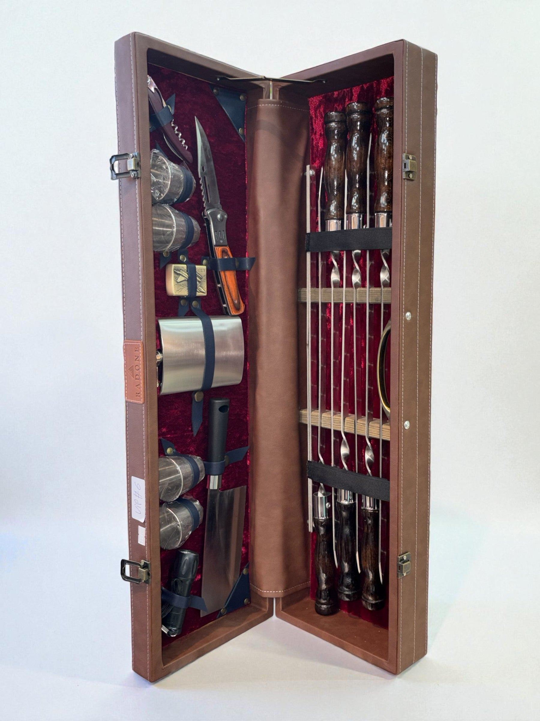 Набор шампуров в изящной деревянной коробке кожа VIP 6