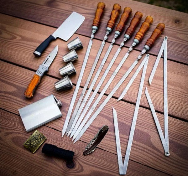 Набор шампуров в изящной деревянной коробке кожа VIP 6