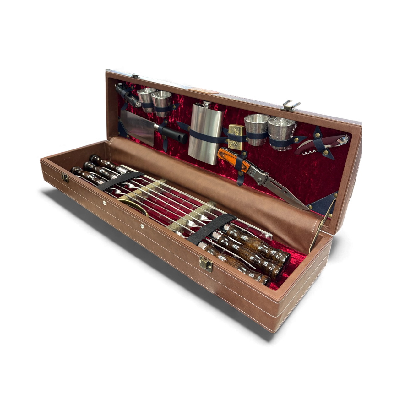 Набор шампуров в изящной деревянной коробке кожа VIP 6