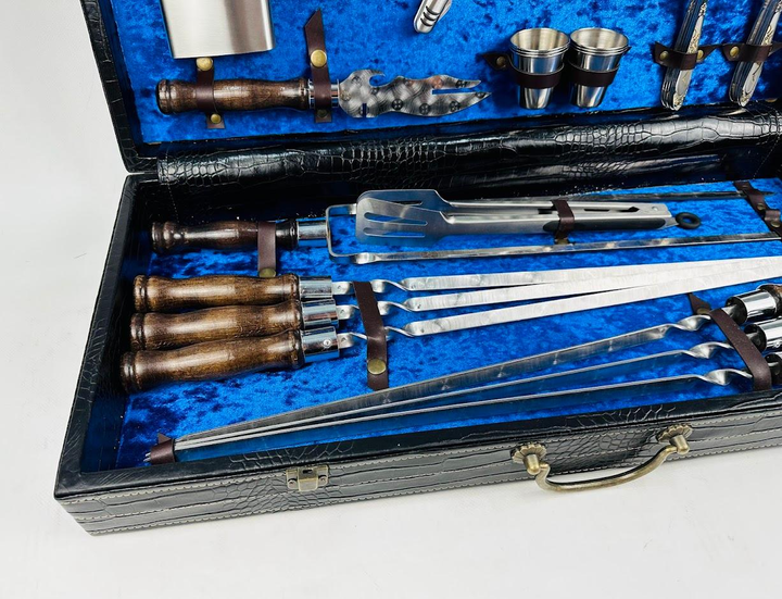 Набор шампуров в изящной деревянной коробке кожа VIP 8