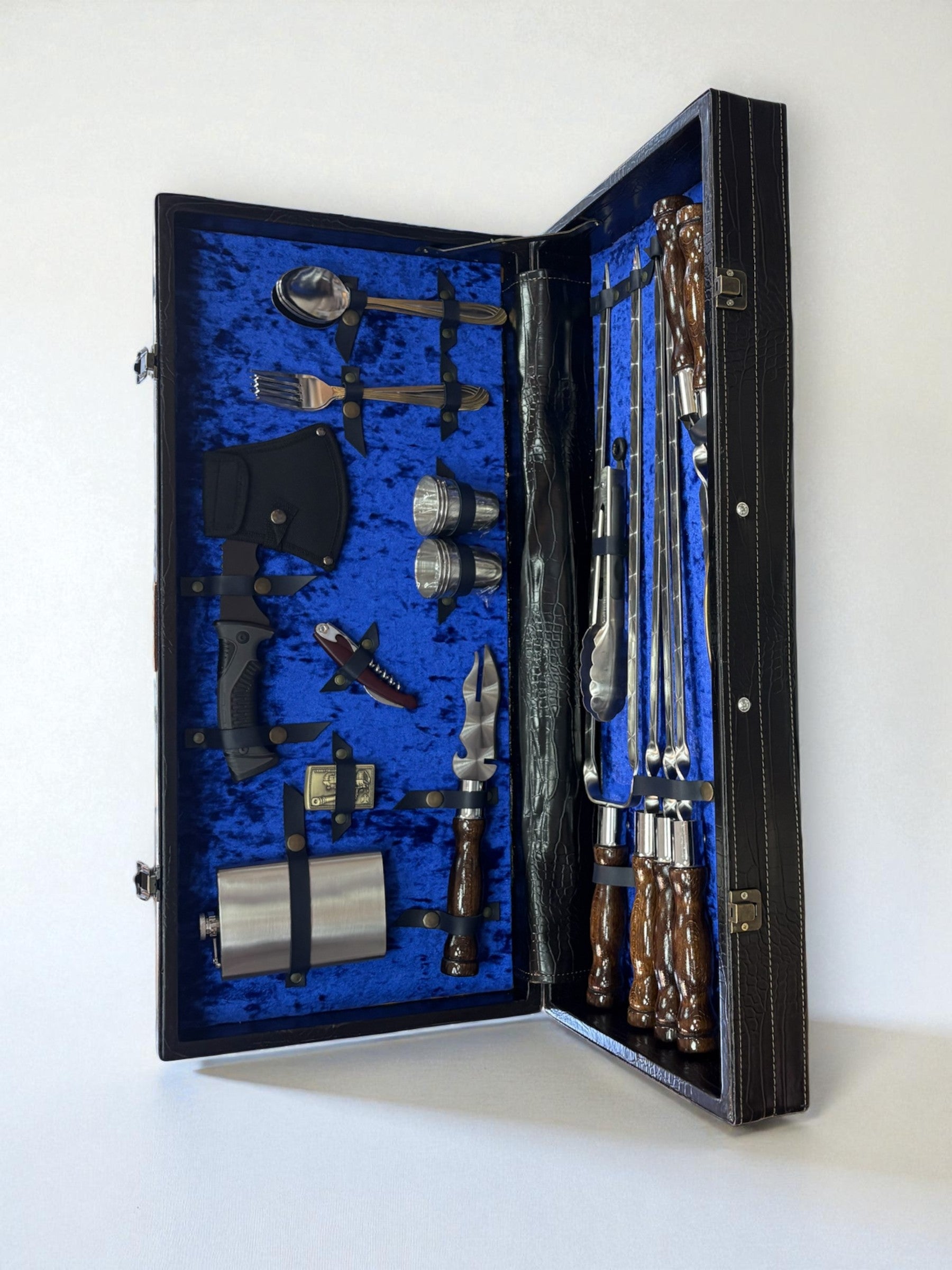 Набор шампуров в изящной деревянной коробке кожа VIP 8