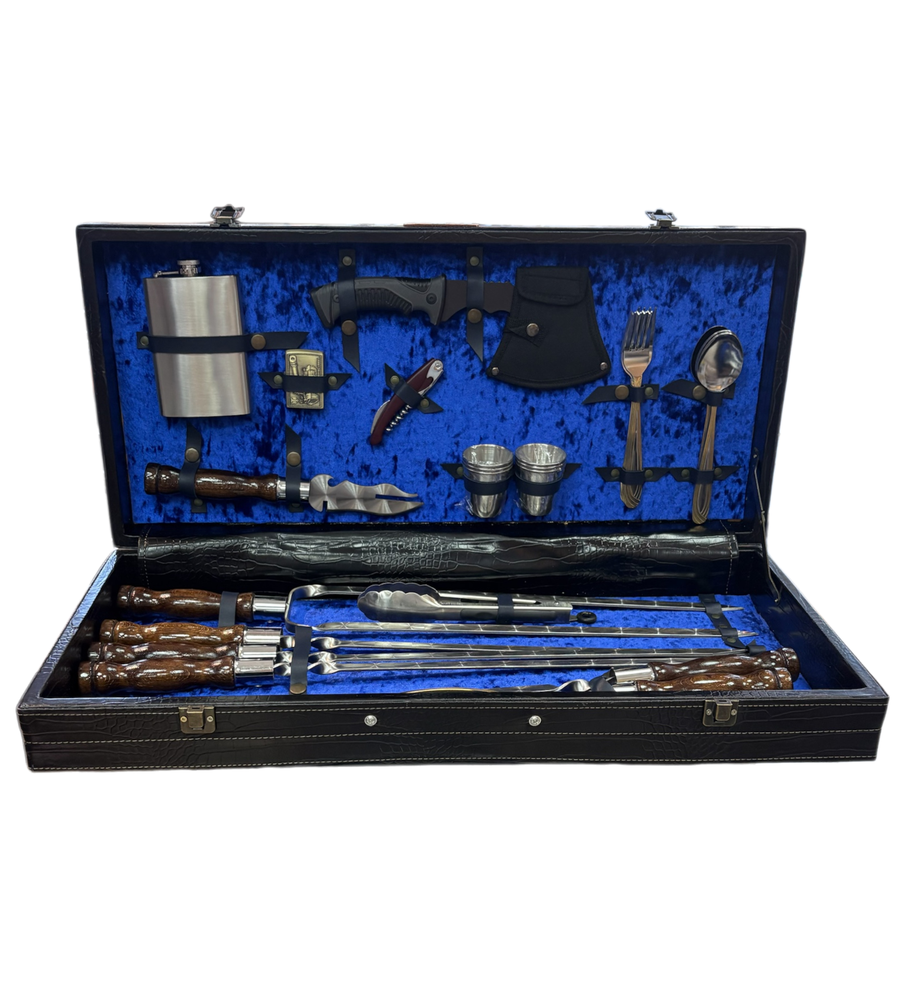 Набор шампуров в изящной деревянной коробке кожа VIP 8