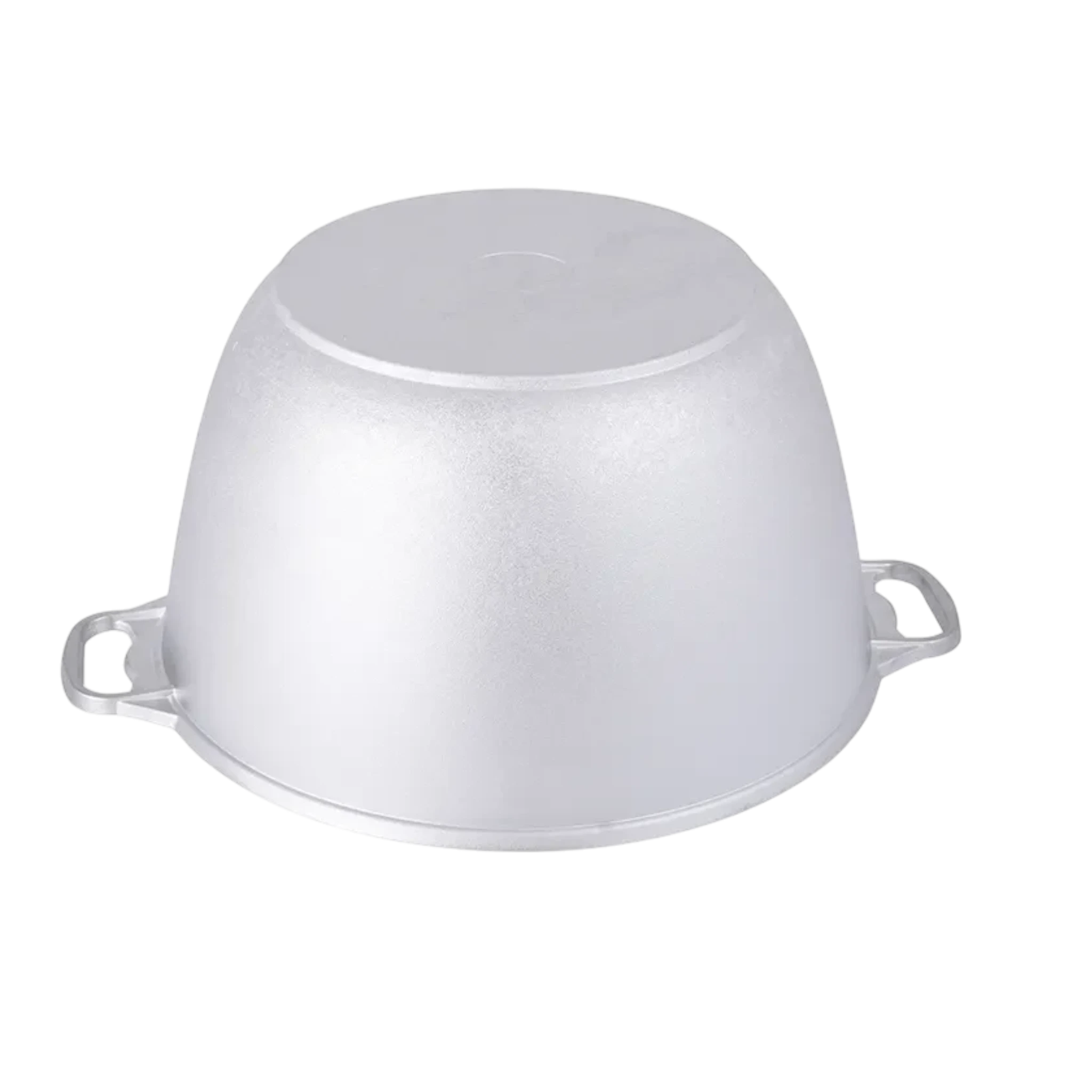 Asia Trade 30-liter large aluminum cooking pot with side handles, shown upside down on a white background.