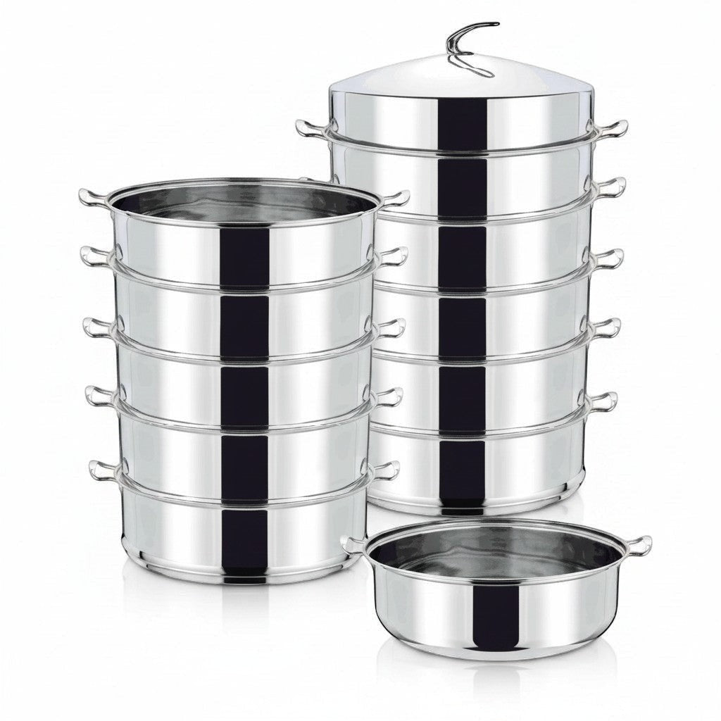Asia Trade 48cm stainless steel industrial multi-tier steamer pot set for dumplings and dim sum