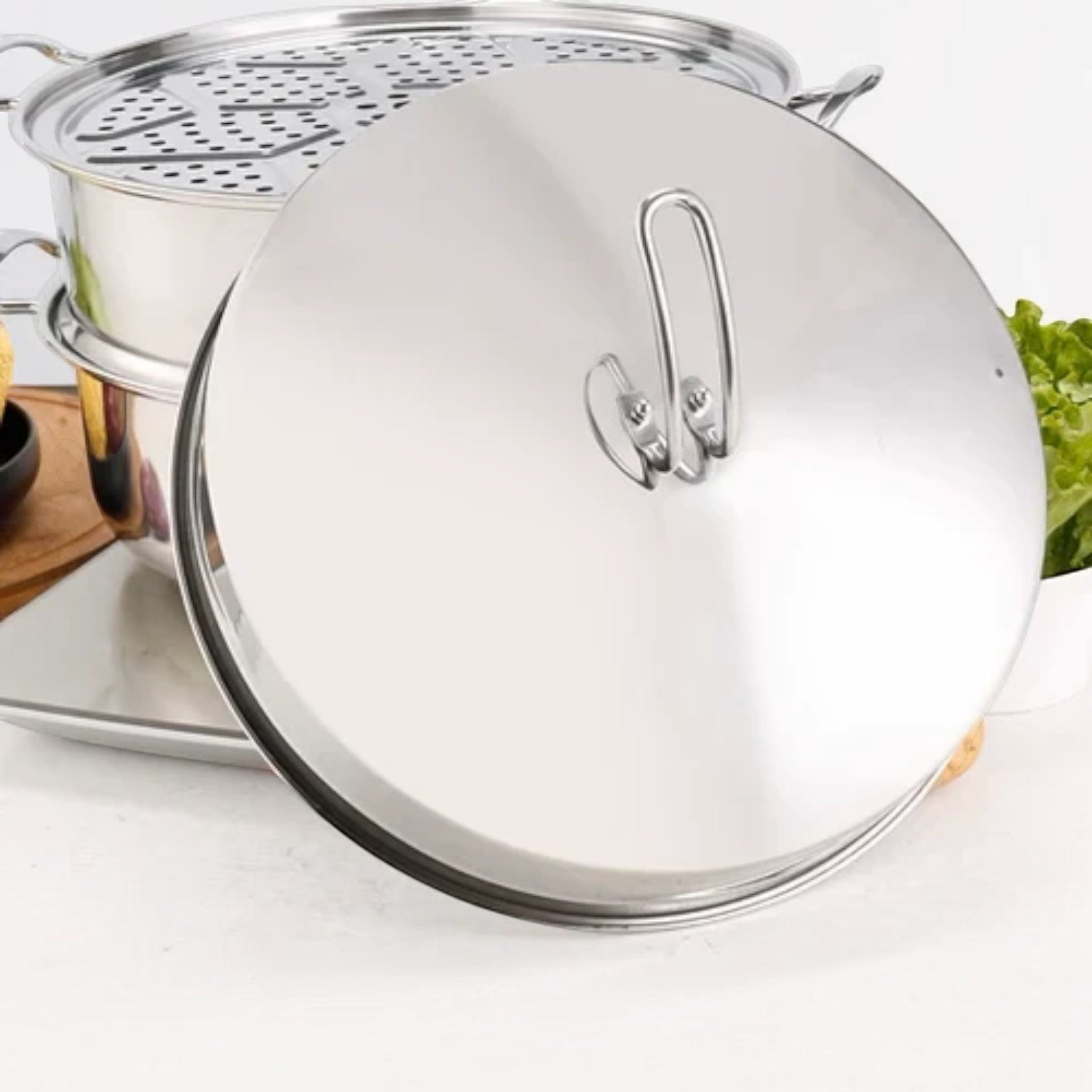 Asia Trade 54cm stainless steel industrial steamer pot with lid for cooking mantou dumplings
