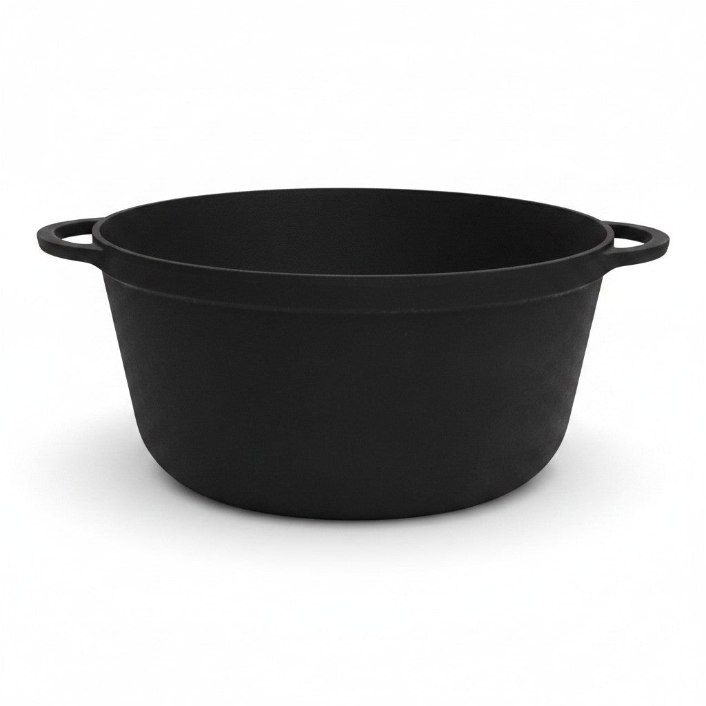 Asia Trade 8-liter black cast iron pot by SITON with dual side handles, ideal for high-heat cooking.