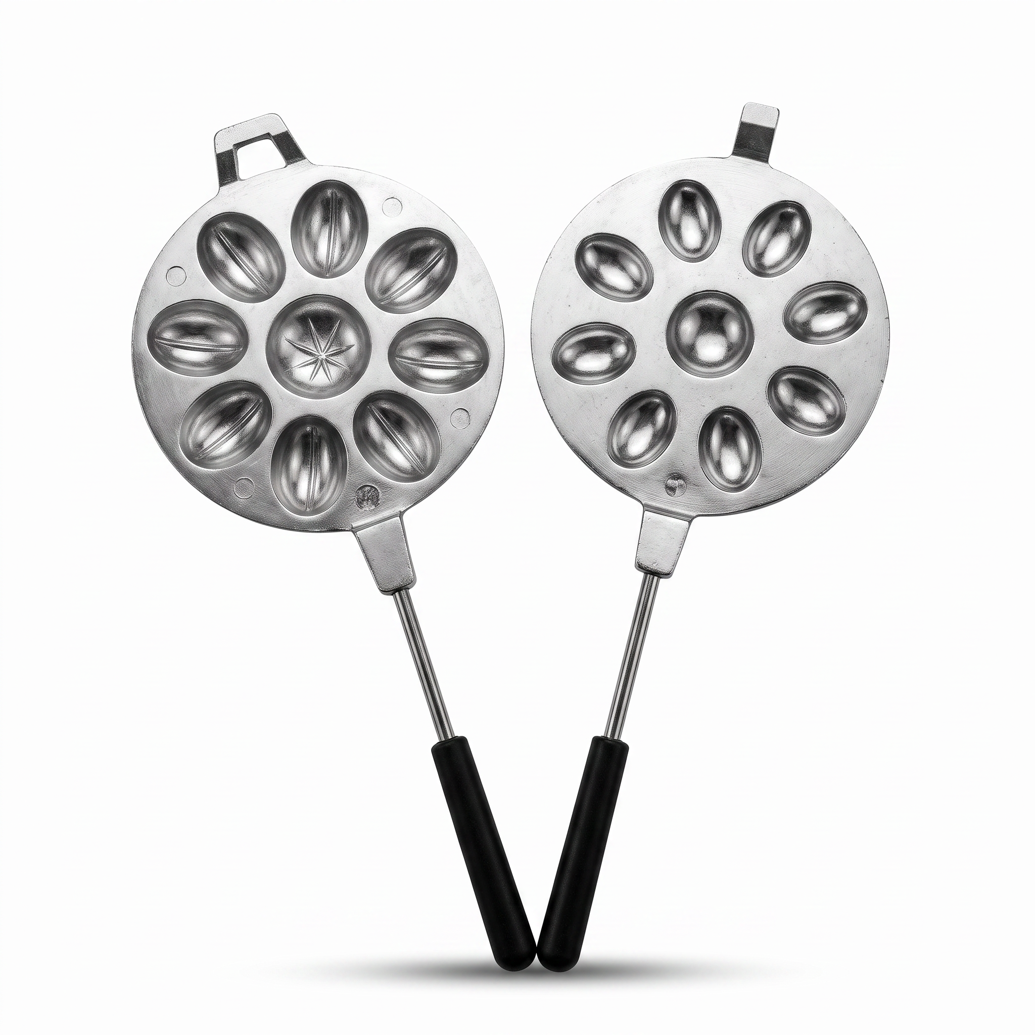 Asia Trade aluminum nut-shaped cookie maker for gas stovetops with two 15cm circular molds and black handles