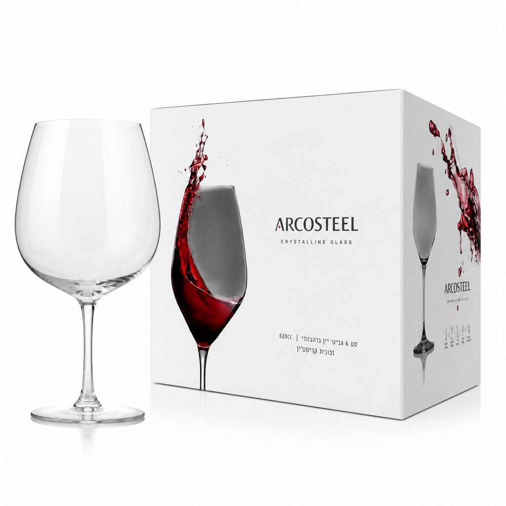 Asia Trade set of 6 Arcosteel crystalline wine glasses with a 620cc capacity and elegant gift box packaging