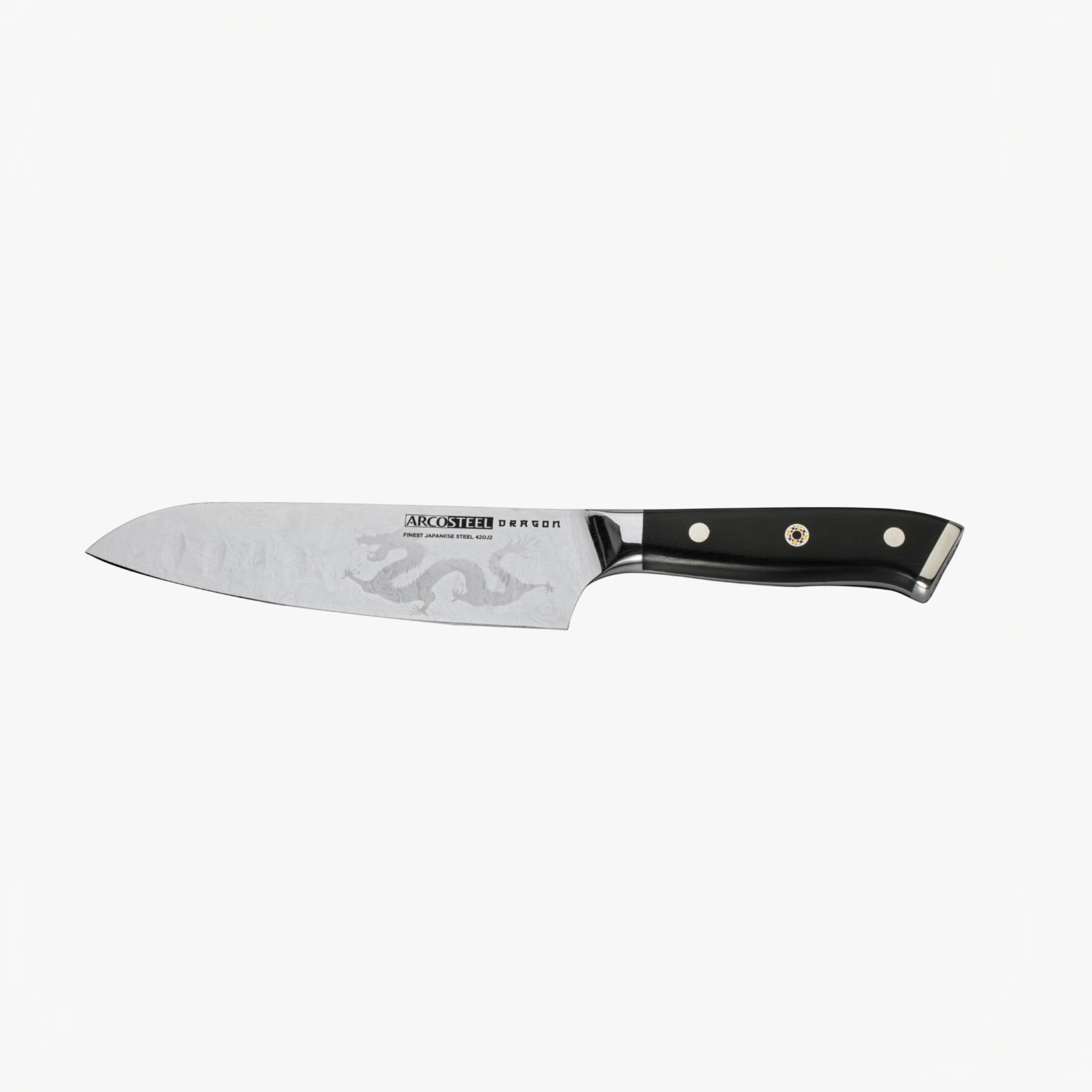 Asia Trade ARCOSTEEL Dragon 17cm Japanese Santoku knife with stainless steel blade and ergonomic G10 handle