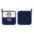 Asia Trade ARCOSTEEL square pot holder set in navy blue and white with fish and cutlery menu graphic print