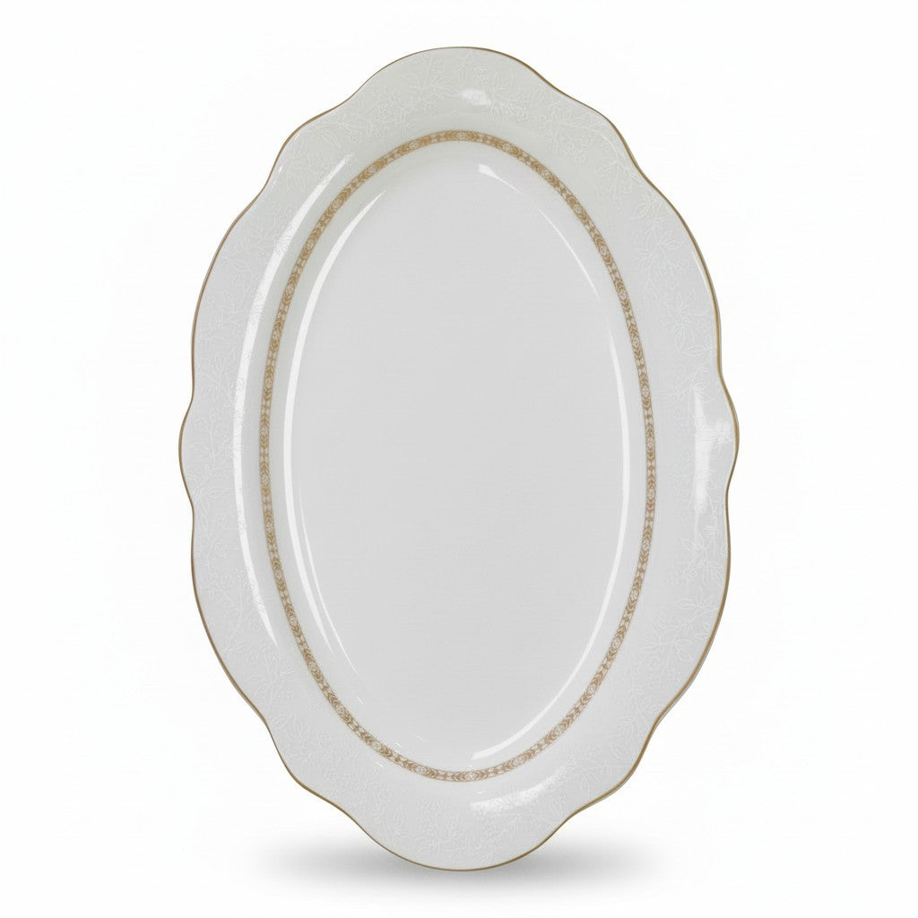 Asia Trade ARCOSTEEL Goldie Collection 36cm oval serving platter in white porcelain with elegant gold rim detail