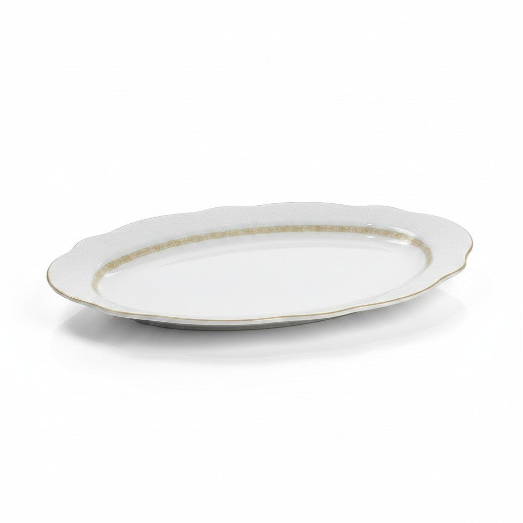 Asia Trade ARCOSTEEL Goldie Collection 36cm oval serving platter in white porcelain with elegant gold rim detail