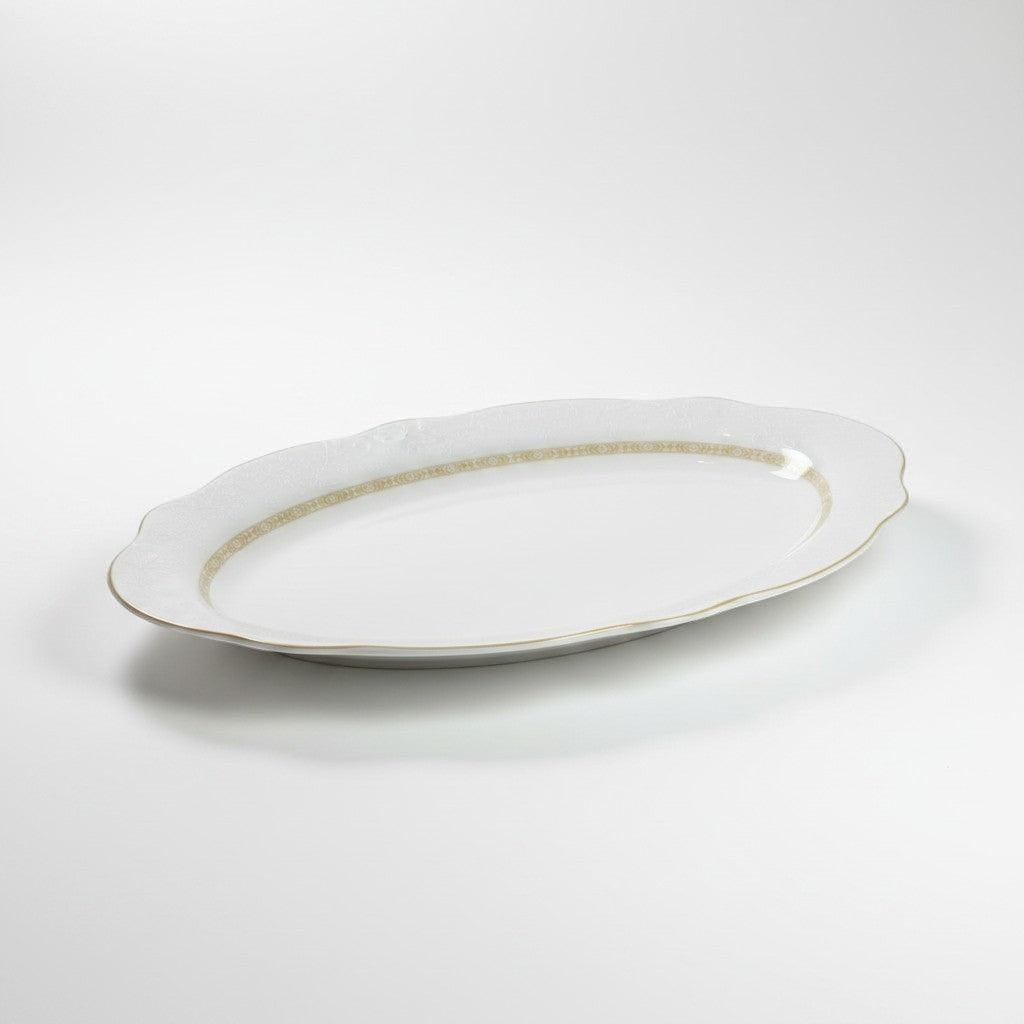 Asia Trade ARCOSTEEL Goldie Collection 36cm oval serving platter in white porcelain with elegant gold rim detail