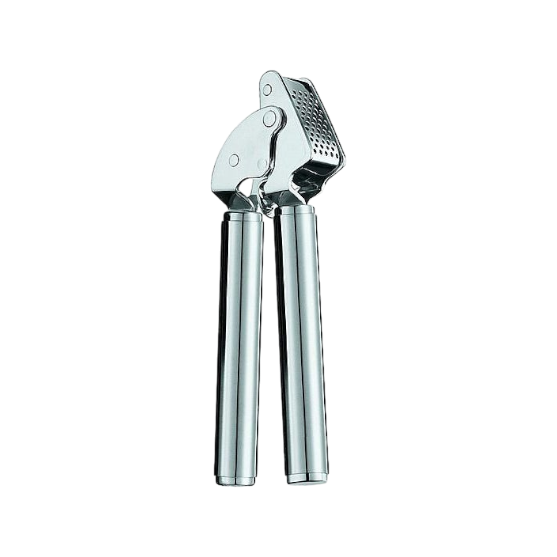 Asia Trade ARCOSTEEL stainless steel garlic press with an ergonomic handle and durable metal crushing mechanism.