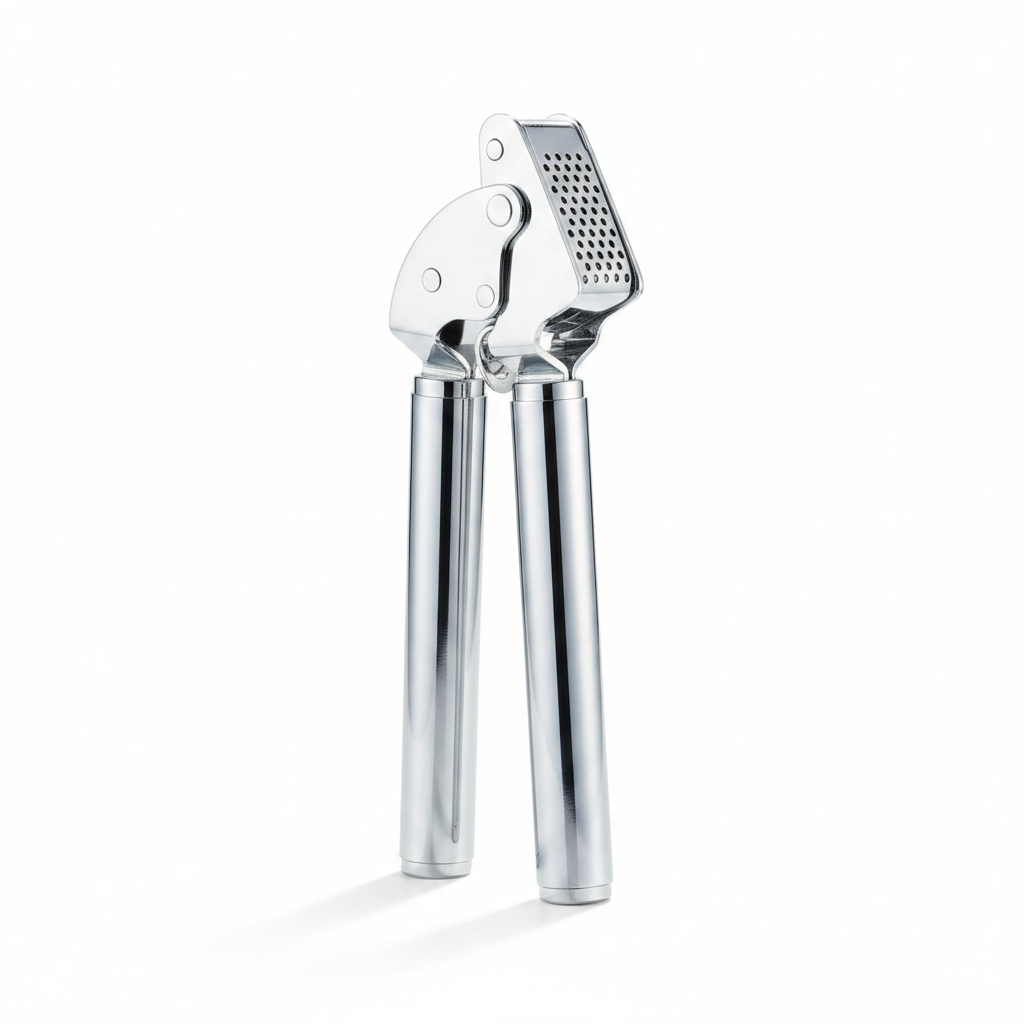 Asia Trade ARCOSTEEL stainless steel garlic press with ergonomic handles and durable metal crushing mechanism