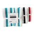 Asia Trade ARCOSTEEL set of three white cotton kitchen towels with teal, black, and red striped waffle texture