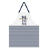 Asia Trade ARCOSTEEL kitchen apron with navy blue stripes and a fish and cutlery menu graphic print