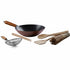 Asia Trade ARCOSTEEL 7-piece wok set with 26cm non-stick carbon steel pan, wooden utensils, strainer, and bamboo brush.