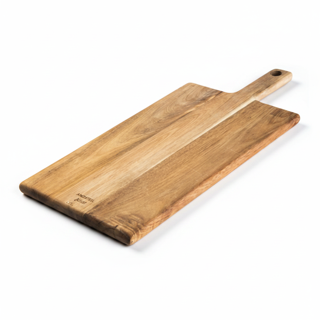 Asia Trade ARCOSTEEL rectangular wooden serving and cutting board with a handle, natural wood grain finish