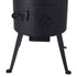 Asia Trade black metal outdoor field stove with a flame cutout design and sturdy legs for cooking
