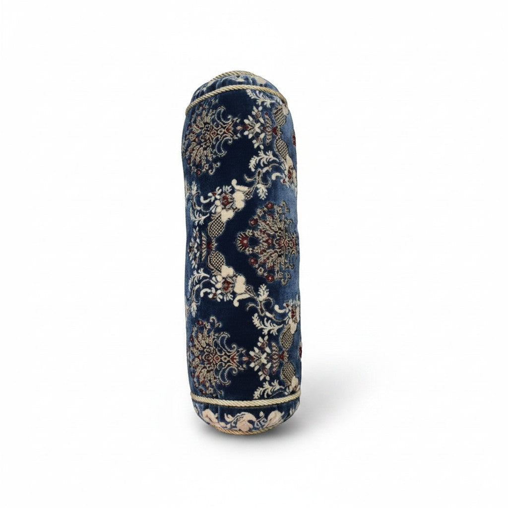 Asia Trade cylindrical bolster cushion in blue with traditional Uzbek patterns and cotton filling