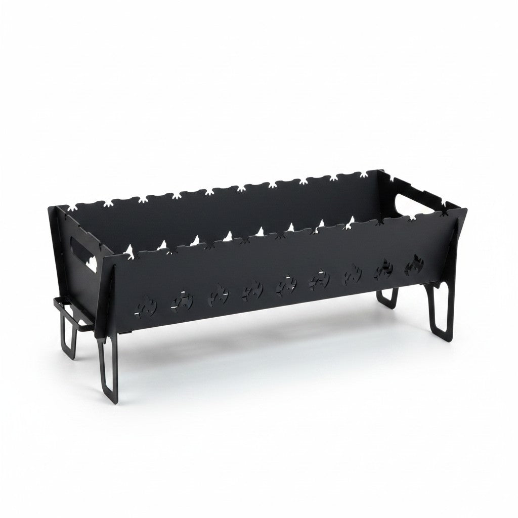 Asia Trade Boyscout V2 portable black metal charcoal grill with modular design and skewer slots