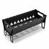 Asia Trade Boyscout V2 portable black steel charcoal grill with flame-shaped ventilation cutouts and skewer slots