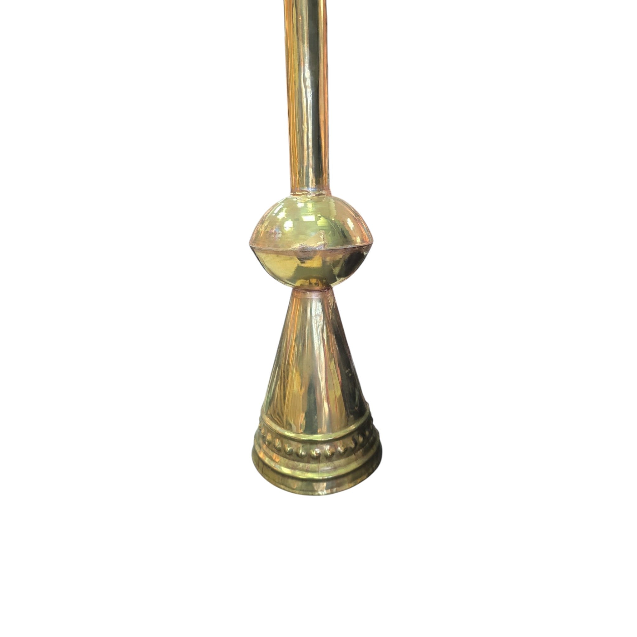 Asia Trade traditional brass Karnay trumpet with a polished gold finish and distinct spherical middle section