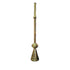 Asia Trade traditional brass Karnay trumpet with a long slender neck and wide bell base standing in a retail store.