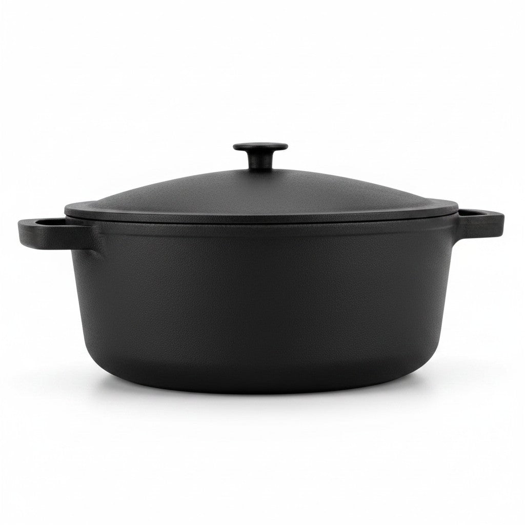 Asia Trade 6-liter Brizoll cast iron pot with lid, suitable for induction and open fire cooking.