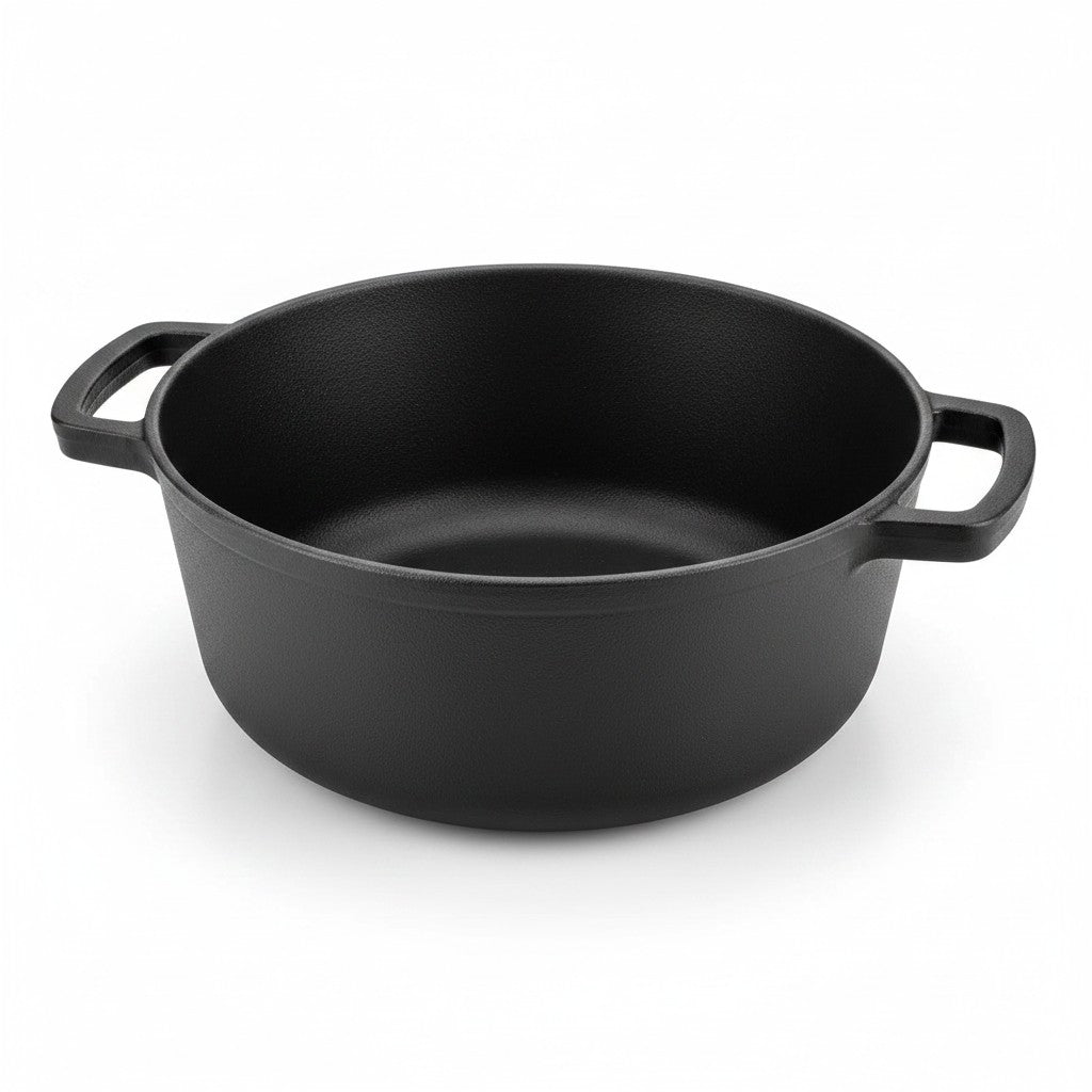 Asia Trade 6-liter Brizoll cast iron pot with side handles, suitable for induction and open fire cooking.