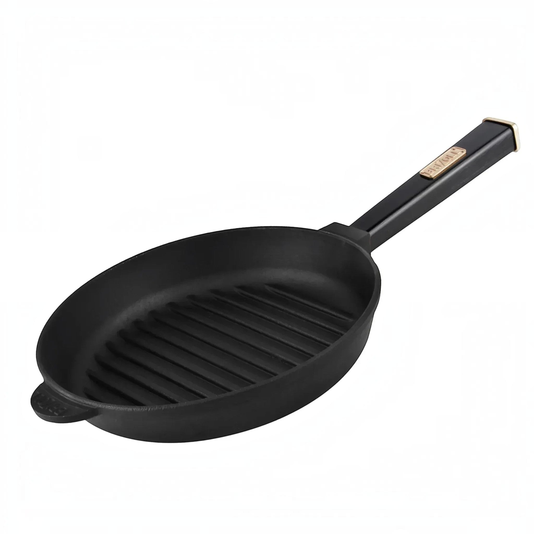 Asia Trade BRIZZOL cast iron grill pan with a wooden handle, 26cm diameter, suitable for induction and open fire.