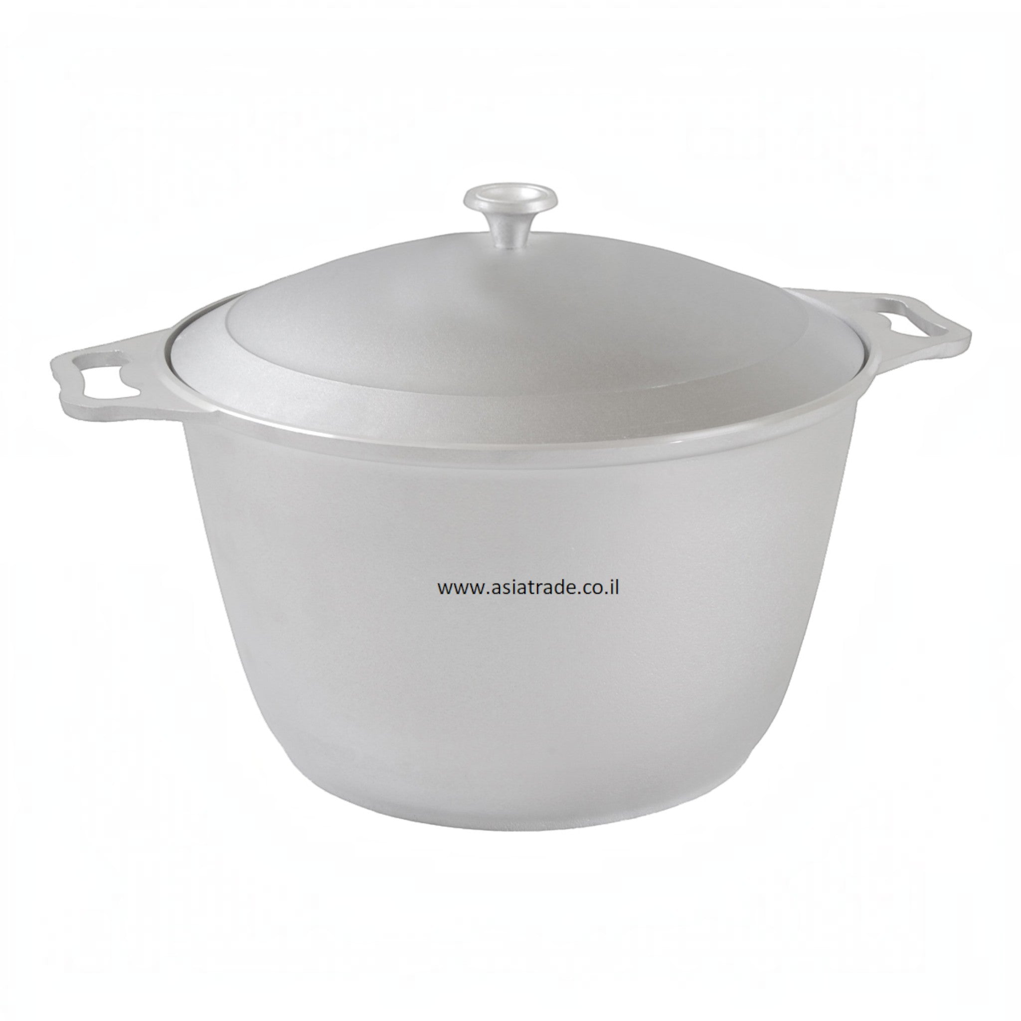 Asia Trade 16-liter cast aluminum cooking pot with lid, suitable for stovetop and oven use.