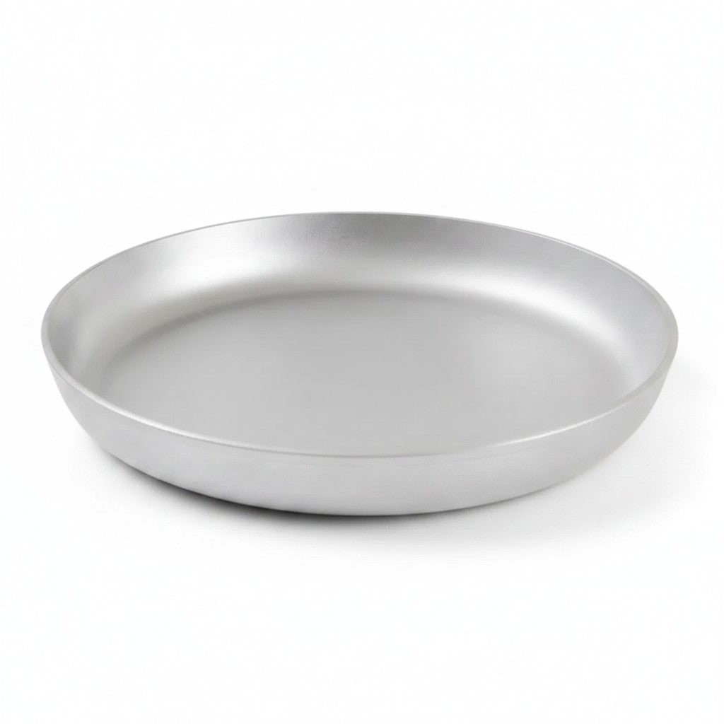Asia Trade 30cm round cast aluminum frying pan with a smooth silver finish