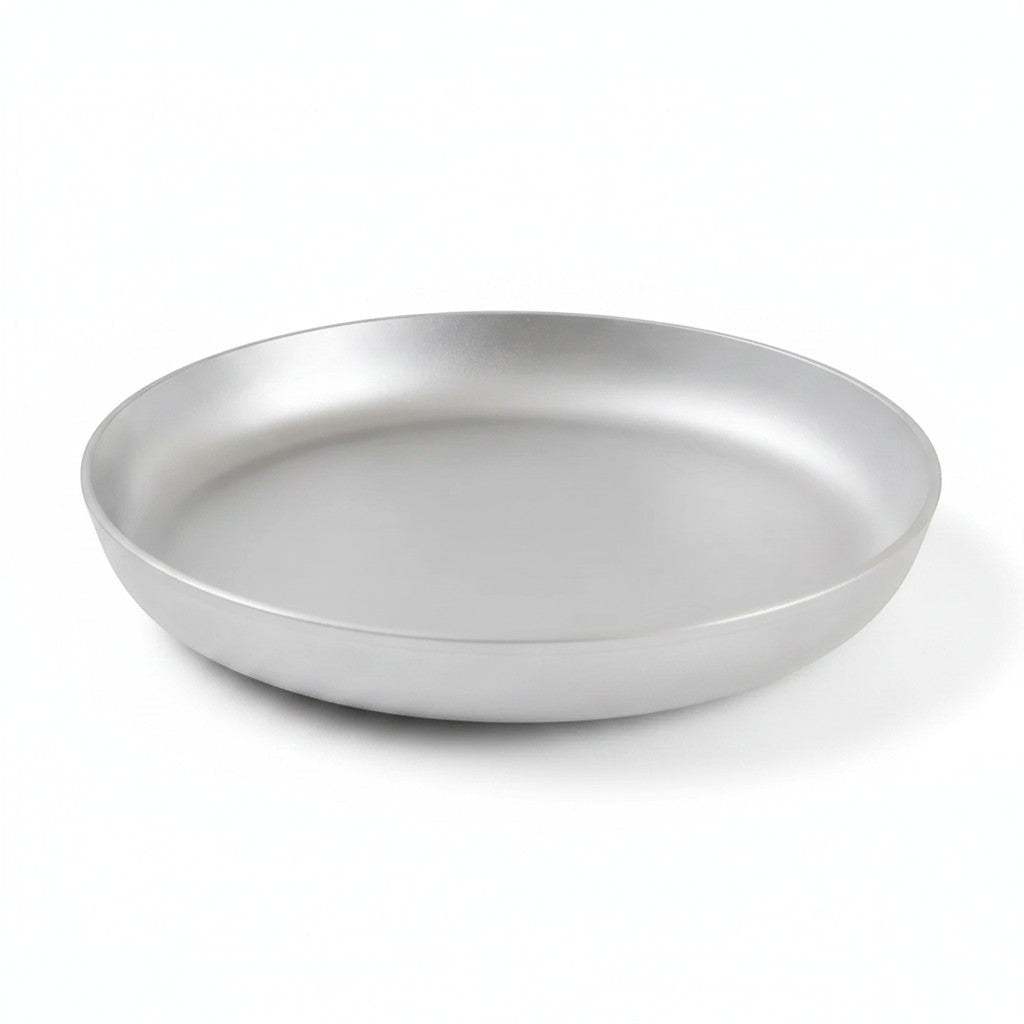 Asia Trade 26cm cast aluminum frying pan with a smooth silver finish and minimalist design