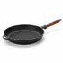 Asia Trade 26cm round cast iron grill pan with ridges and a wooden handle
