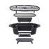 Asia Trade cast iron hibachi tabletop grill exploded view showing six components including grates and charcoal door