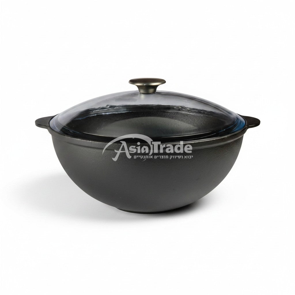 Asia Trade 6-liter cast iron kazan pot with enamel coating and glass lid for even cooking on all stovetops