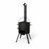 Asia Trade 12-liter cast iron kazan set with a black outdoor cooking stove and chimney for camping and open-fire use.