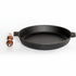 Asia Trade 28cm cast iron skillet with a detachable wooden handle, suitable for induction and open fire cooking.