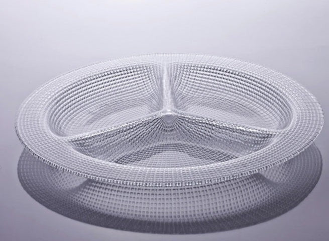 Asia Trade 33cm clear glass divided cabaret serving platter with three sections for appetizers and snacks