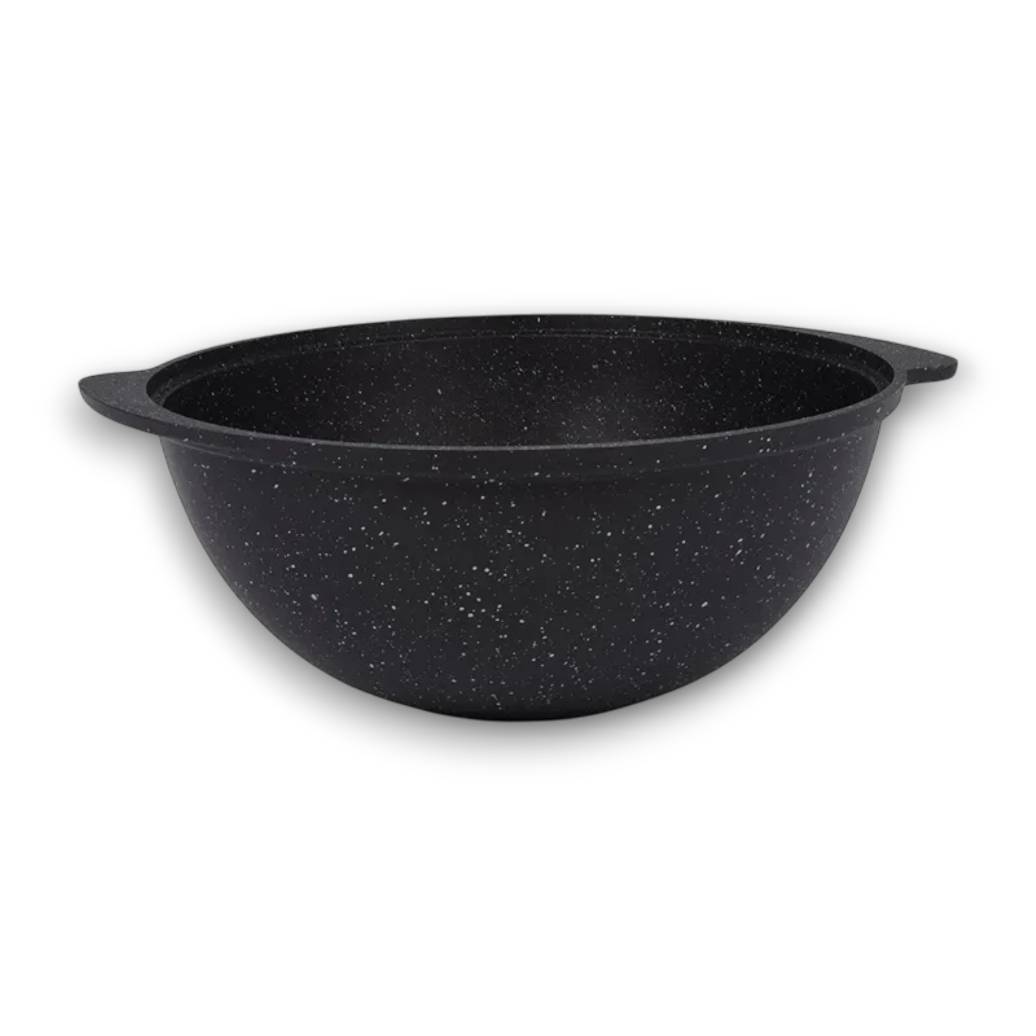 Asia Trade 4.5 liter dark marble kazan pot with a speckled black non-stick finish and side handles
