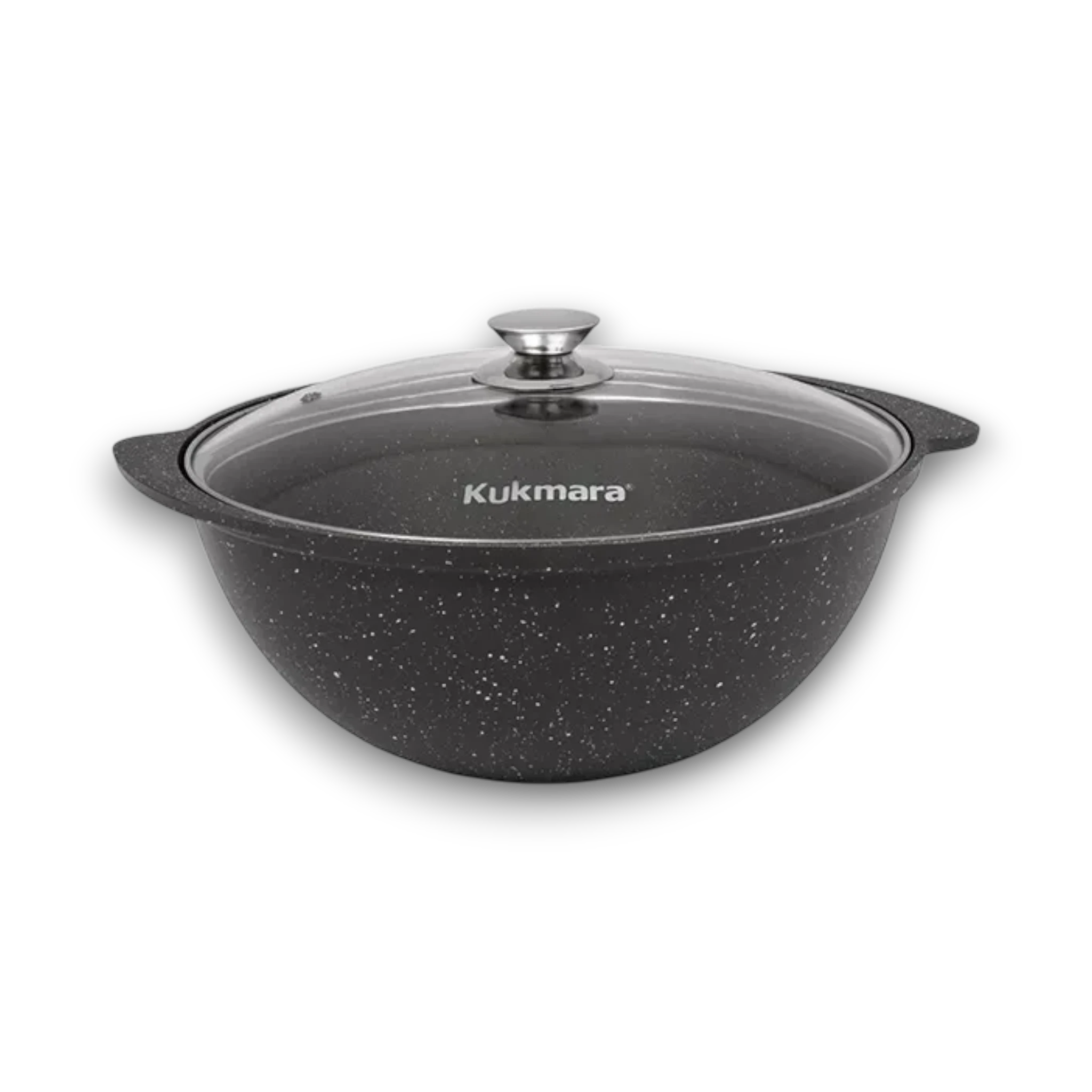 Asia Trade 4.5 liter dark marble non-stick kazan pot with glass lid and ergonomic side handles