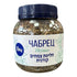 Asia Trade jar of dried thyme herbal tea leaves with a blue lid and white label featuring botanical illustrations