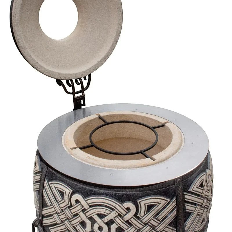 Asia Trade Exclusive insulated tandoor oven with decorative wrought iron frame and stainless steel top ring