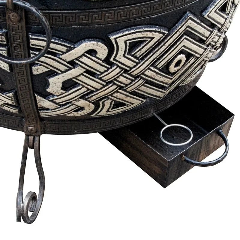Asia Trade Exclusive insulated tandoor oven with ornate wrought iron frame and ash collection tray